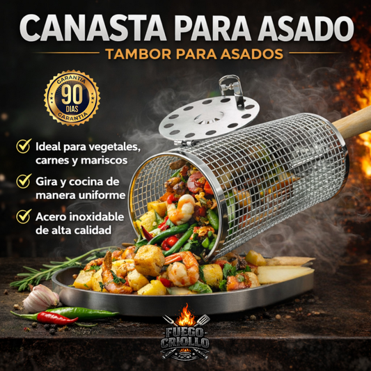 Canasta Para Asado + Gancho Metálico para Abrir | Fuego Criollo