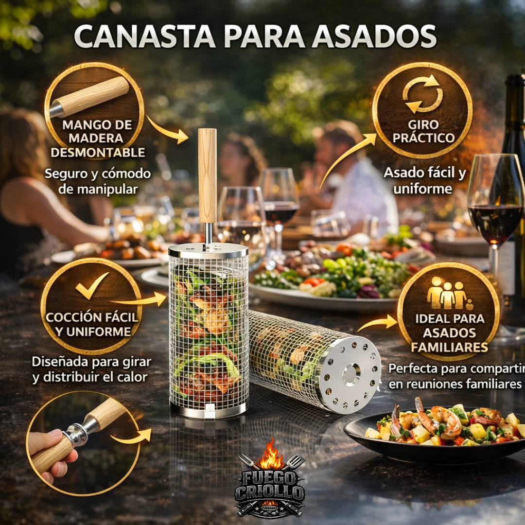 Canasta Para Asado + Gancho Metálico para Abrir | Fuego Criollo