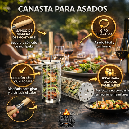 Canasta Para Asado + Gancho Metálico para Abrir | Fuego Criollo