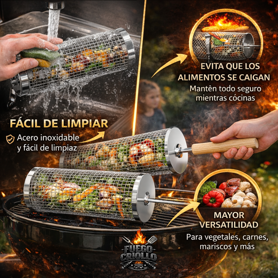 Canasta Para Asado + Gancho Metálico para Abrir | Fuego Criollo