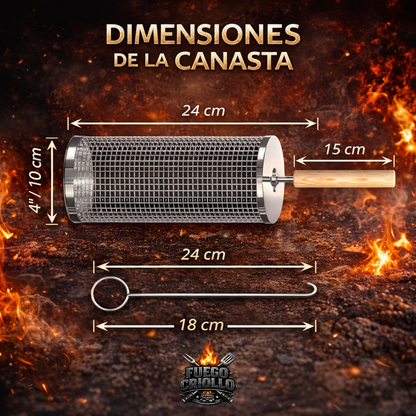 Canasta Para Asado + Gancho Metálico para Abrir | Fuego Criollo